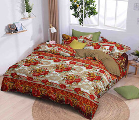 BLACK BEE  Yellow and pink roses with border designs double bedsheet with 2 Pillow Covers (208 X 213 cm)(BS-06)