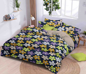 BLACK BEE  White  yellow flowers print double bedsheet with 2 Pillow Covers (208 X 213 cm)(BS6-06)
