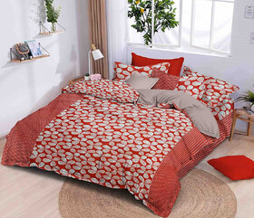BLACK BEE  White flowers on brown base double bedsheet with 2 Pillow Covers (208 X 213 cm)(BS8-06)