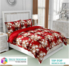 Black Bee  White Flower Print On Maroon Base Double Bedsheet With 2 Pillow Covers (208 X 213 Cm)(Bs32-07)