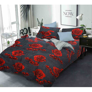 BLACK BEE  Bedsheet with black polka dot and rose print
double bedsheet with 2 Pillow Covers (208 X 213 cm)(BS-04)