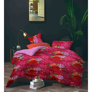BLACK BEE  Magenta bedsheet with floral print double
 bedsheet with 2 Pillow Covers (208 X 213 cm)(BS4-05)