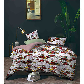 BLACK BEE  Flowers print on white base bedsheet 
double bedsheet with 2 Pillow Covers (208 X 213 cm)(BS4-07)