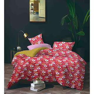 BLACK BEE  White flowers on pink base 
double bedsheet with 2 Pillow Covers (208 X 213 cm)(BS6-04)