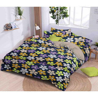 BLACK BEE  White  yellow flowers print 
double bedsheet with 2 Pillow Covers (208 X 213 cm)(BS6-06)
