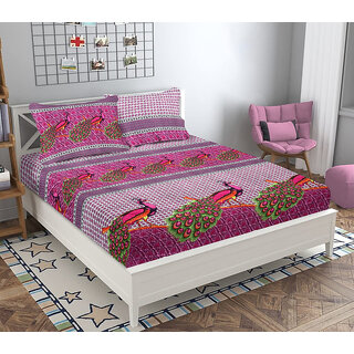 BLACK BEE  Jaipuri Peacock print 3D 
double bedsheet with 2 Pillow Covers (208 X 213 cm)(BS17-07)