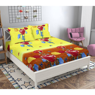 BLACK BEE  Red  yellow tulip 3D print 
double bedsheet with 2 Pillow Covers (208 X 213 cm)(BS20-04)
