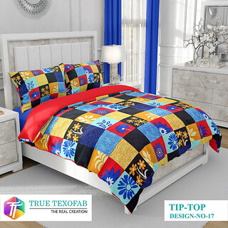 BLACK BEE  Multi colour checks print 
double bedsheet with 2 Pillow Covers (208 X 213 cm)(BS30-04)