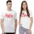 Akaas Couple White Printed Round Neck T-Shirt Pack of 2