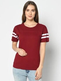 MARVENT Womens Maroon Round Neck T-Shirt