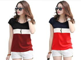 MARVENT Womens Maroon, Red Round Neck T-Shirt (Pack of 2)