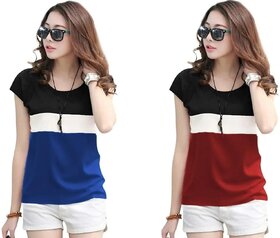 MARVENT Womens Multicolor Round Neck T-Shirt (Pack of 2)