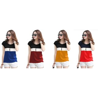 Marvent Womens Multicolor Round Neck T-Shirt (Pack of 4)
