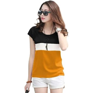 MARVENT Womens Mustard Round Neck T-Shirt