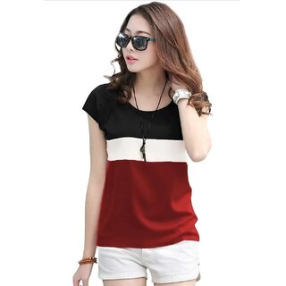 MARVENT Womens Maroon Round Neck T-Shirt