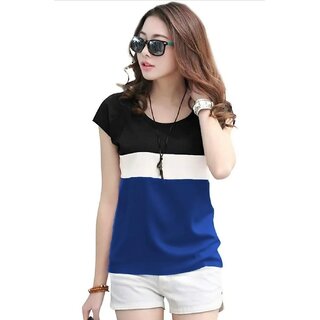 MARVENT Womens Blue Round Neck T-Shirt
