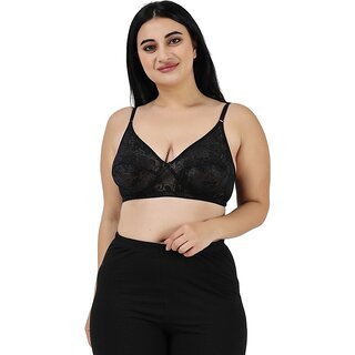 Women Half Coverage Non Padded net Bra(Black)
