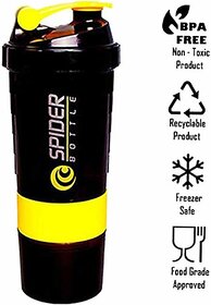 Eastern Club Spider Gym Sipper Protein Shaker Water Bottle, Bpa Free - Yellow 500 Ml Shaker (Pack Of 1, Yellow, Plastic)