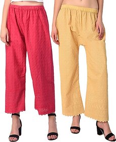 Pack of 2 Women Relaxed Brown, Pink Cotton Blend Trousers