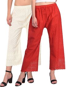 Pack of 2 Women Relaxed Black, Pink Cotton Blend Trousers
