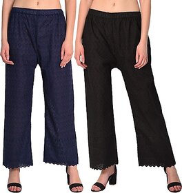 Pack of 2 Women Relaxed Brown, Black Cotton Blend Trousers