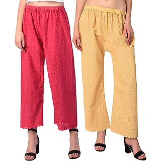 Pack of 2 Women Relaxed Brown, Pink Cotton Blend Trousers