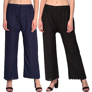 Pack of 2 Women Relaxed Brown, Black Cotton Blend Trousers