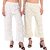 Pack of 2 Women Relaxed Cream, White Cotton Blend Trousers