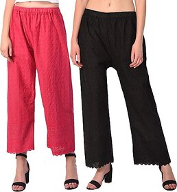Pack of 2 Women Relaxed Black, Pink Cotton Blend Trousers
