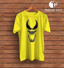 Graphic Print Men Yellow Round Neck Polyester Casual T-Shirt