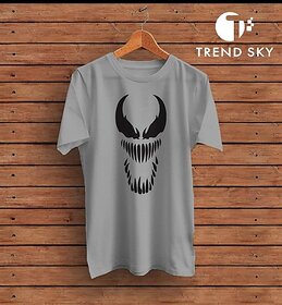Graphic Print Men Grey Round Neck Polyester Casual T-Shirt
