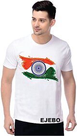 Aakash Mens White Printed Polyester Round Neck T-Shirt