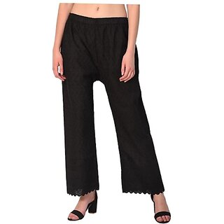 Women Relaxed Black Cotton Blend Trousers