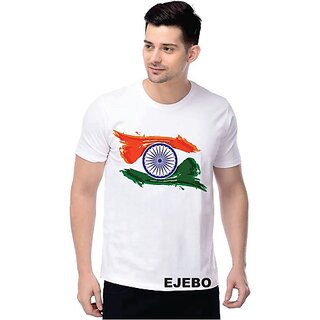 Aakash Mens White Printed Polyester Round Neck T-Shirt