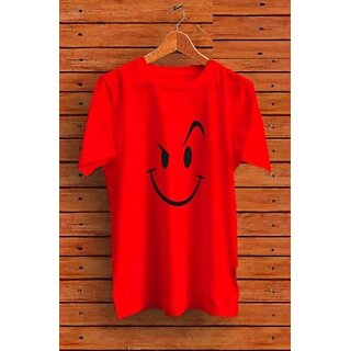 Printed Men Red Round Neck Polyester Casual T-Shirt