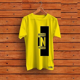Typography Men Yellow Round Neck Polyester Casual T-Shirt