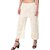Women Relaxed Cream Cotton Blend Trousers