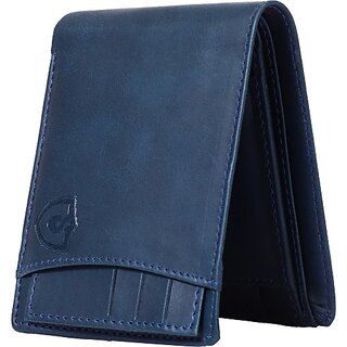 Keviv Mens Casual, Formal Blue Genuine Leather Rfid  Wallet  (7 Card Slots)