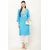 Vivient Women Sky Blue Embroidered Kurti with White Pant