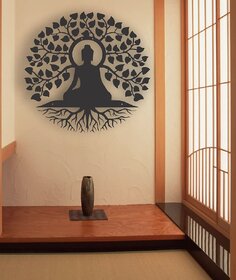 TNQ Home Decor Buddha Wall Art Metal  Wall Hangings  Wall Accessories (40cmX40cm) (Buddha, 40cm)(Black)