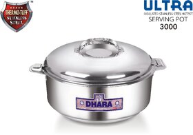 Dhara Stainless Steel Ultra 3000 Stainless Steel Casserole, 2300ml, Silver  Ideal For Chapatti  Roti  Curd Maker  Ea