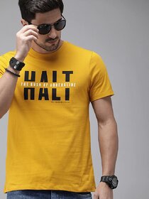 THE MINI NEEDLE Mens Printed Mustard Tshirt