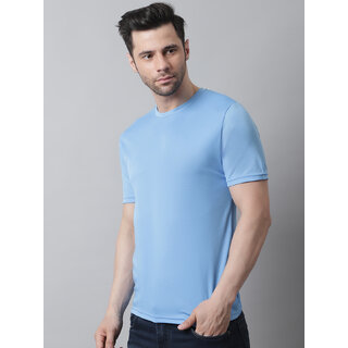 The Mini Needle Mens Blue Solid Cotton Blend Round Neck T-Shirt