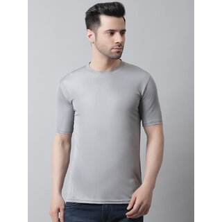 The Mini Needle Mens Grey Solid Cotton Blend Round Neck T-Shirt