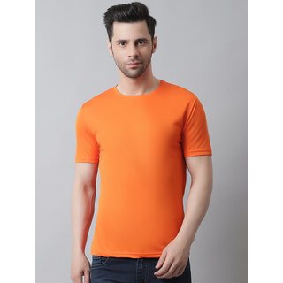 The Mini Needle Mens Orange Solid Cotton Blend Round Neck T-Shirt