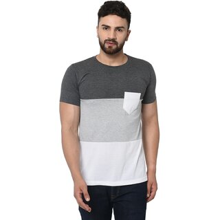 The Mini Needle Mens Grey Solid 100% Cotton Round Neck T-Shirt