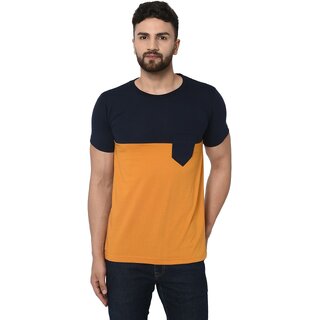 The Mini Needle Mens Orange Solid 100% Cotton Round Neck T-Shirt