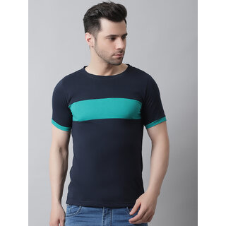The Mini Needle Mens Blue Solid 100% Cotton Round Neck T-Shirt