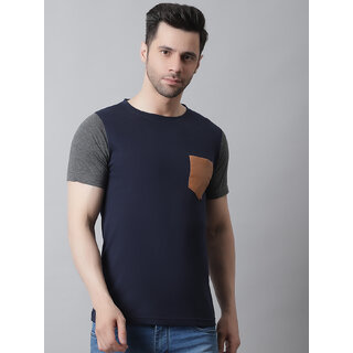 The Mini Needle Mens Blue Solid 100% Cotton Round Neck T-Shirt
