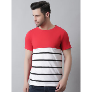 The Mini Needle Mens Red Striped 100% Cotton Round Neck T-Shirt